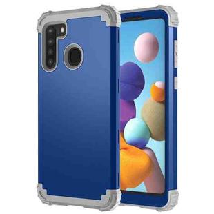For Samsung Galaxy A21 3 in 1 Shockproof PC + Silicone Protective Case(Navy Blue + Grey)