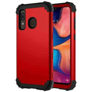 For Samsung Galaxy A20 / A30 / A50 3 in 1 Shockproof PC + Silicone Protective Case(Red + Black)