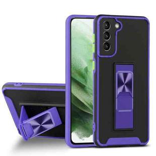 For Samsung Galaxy S21 FE 5G Dual-color Skin Feel TPU + PC Magnetic Shockproof Case with Invisible Holder(Purple)