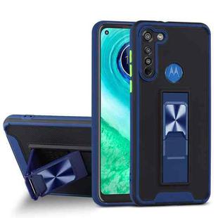 For Motorola Moto G8 Dual-color Skin Feel TPU + PC Magnetic Shockproof Case with Invisible Holder(Blue)