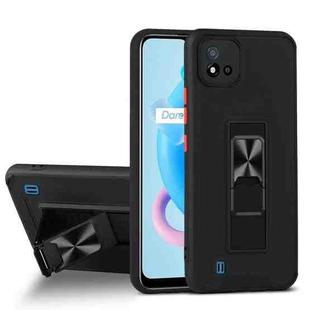 For OPPO Realme C20 Dual-color Skin Feel TPU + PC Magnetic Shockproof Case with Invisible Holder(Black)