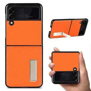 For Samsung Galaxy Z Flip3 5G Lychee Texture Leather Protective Case with Holder(Orange)