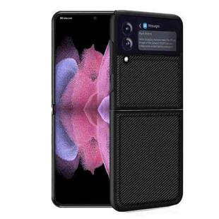 For Samsung Galaxy Z Flip4 Solid Color Carbon Fiber Texture PU Shockproof Phone Case (Black)