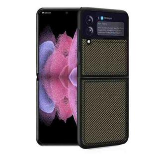 For Samsung Galaxy Z Flip4 Solid Color Carbon Fiber Texture PU Shockproof Phone Case (Gold)