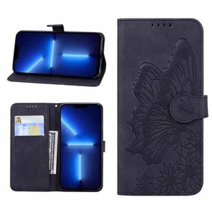 For iPhone 13 Pro Retro Skin Feel Butterflies Embossing Horizontal Flip Leather Case with Holder & Card Slots & Wallet (Black)