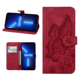 For iPhone 13 Pro Max Retro Skin Feel Butterflies Embossing Horizontal Flip Leather Case with Holder & Card Slots & Wallet (Red)