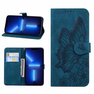 For iPhone 13 Pro Max Retro Skin Feel Butterflies Embossing Horizontal Flip Leather Case with Holder & Card Slots & Wallet (Blue)
