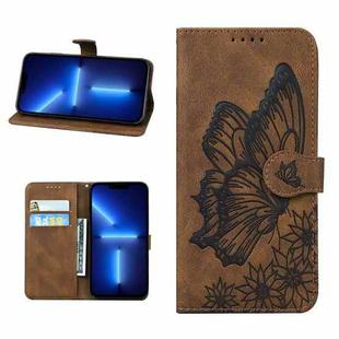 For iPhone 13 Pro Max Retro Skin Feel Butterflies Embossing Horizontal Flip Leather Case with Holder & Card Slots & Wallet (Brown)