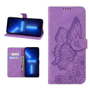 For iPhone 13 Pro Max Retro Skin Feel Butterflies Embossing Horizontal Flip Leather Case with Holder & Card Slots & Wallet (Purple)