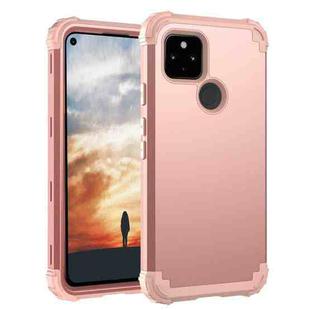 For Google Pixel 5a 3 in 1 Shockproof PC + Silicone Protective Case(Rose Gold)