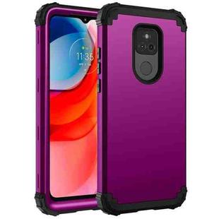 For Motorola Moto G Play 2021 3 in 1 Shockproof PC + Silicone Protective Case(Dark Purple + Black)