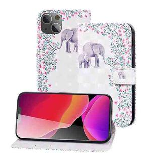 3D Painted Pattern Horizontal Flip Leather Case with Holder & Wallet & Card slot & Lanyard For iPhone 13 mini(Flower Elephant)