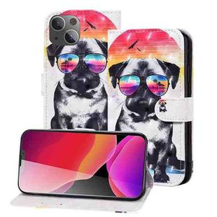 3D Painted Pattern Horizontal Flip Leather Case with Holder & Wallet & Card slot & Lanyard For iPhone 13 mini(Glasses Dog)