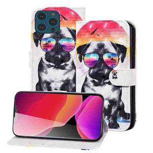 3D Painted Pattern Horizontal Flip Leather Case with Holder & Wallet & Card slot & Lanyard For iPhone 13 Pro Max(Glasses Dog)