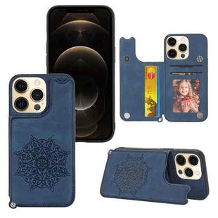Mandala Embossed PU + TPU Case with Holder & Card Slots & Photo Frame & Hand Strap For iPhone 13(Blue)