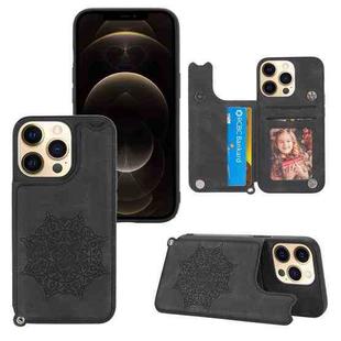 Mandala Embossed PU + TPU Case with Holder & Card Slots & Photo Frame & Hand Strap For iPhone 13 Pro(Black)