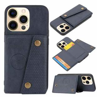 For iPhone 13 mini Double Buckle PU + TPU Shockproof Magnetic Protective Case with Card Slot & Holder (Blue)