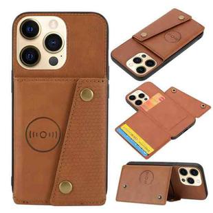 For iPhone 13 Double Buckle PU + TPU Shockproof Magnetic Protective Case with Card Slot & Holder(Light Brown)