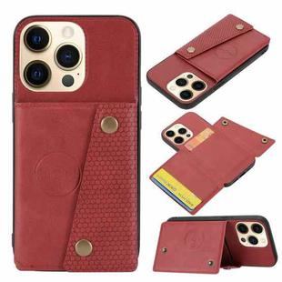 For iPhone 13 Pro Double Buckle PU + TPU Shockproof Magnetic Protective Case with Card Slot & Holder (Red)