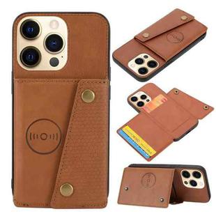 For iPhone 13 Pro Max Double Buckle PU + TPU Shockproof Magnetic Protective Case with Card Slot & Holder (Light Brown)