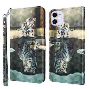 For iPhone 13 mini 3D Painting Pattern Horizontal Flip TPU + PU Leather Case with Holder & Card Slots & Wallet (Cat Tiger)