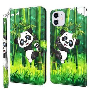 For iPhone 13 mini 3D Painting Pattern Horizontal Flip TPU + PU Leather Case with Holder & Card Slots & Wallet (Panda Climbing Bamboo)