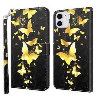 For iPhone 13 3D Painting Pattern Horizontal Flip TPU + PU Leather Case with Holder & Card Slots & Wallet(Gold Butterflies)