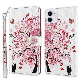 For iPhone 13 3D Painting Pattern Horizontal Flip TPU + PU Leather Case with Holder & Card Slots & Wallet(Cat Under The Tree)