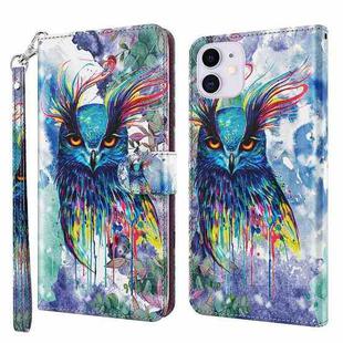 For iPhone 13 3D Painting Pattern Horizontal Flip TPU + PU Leather Case with Holder & Card Slots & Wallet(Watercolor Owl)