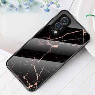 For OnePlus Nord 2 5G Marble Pattern Glass + TPU Protective Case(Golden Black)