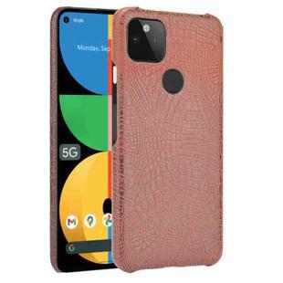 For Google Pixel 5a 5G Shockproof Crocodile Texture PC + PU Case(Brown)