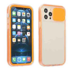 For iPhone 12 Sliding Camera Cover Design Shockproof TPU Frame + Clear PC Case(Orange)