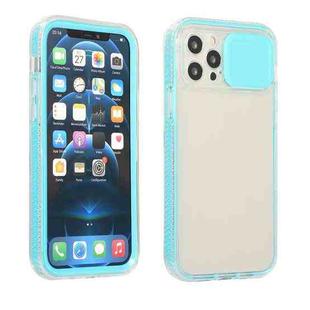 For iPhone 12 Pro Max Sliding Camera Cover Design Shockproof TPU Frame + Clear PC Case(Baby Blue)