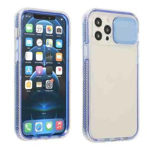 For iPhone 12 Pro Max Sliding Camera Cover Design Shockproof TPU Frame + Clear PC Case(Blue)