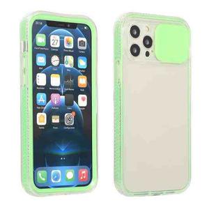 For iPhone 11 Sliding Camera Cover Design Shockproof TPU Frame + Clear PC Case (Green)