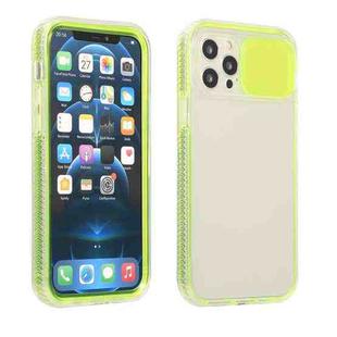 For iPhone 11 Pro Max Sliding Camera Cover Design Shockproof TPU Frame + Clear PC Case (Fluorescent Green)