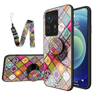 For Xiaomi Mi Mix 4 Painted Ethnic Pattern Tempered Glass TPU Shockproof Case with Folding Magnetic Holder & Neck Strap(Colorful)
