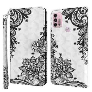 For Motorola Moto G30/G10/G20 3D Painting Pattern Horizontal Flip TPU + PU Leather Case with Holder & Card Slots & Wallet(Diagonal Black Flower)