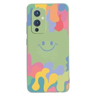 For OnePlus 9 Painted Smiley Face Pattern Liquid Silicone Shockproof Case(Green)