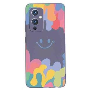 For OnePlus 9 Painted Smiley Face Pattern Liquid Silicone Shockproof Case(Dark Grey)