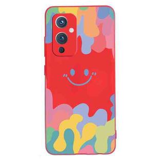 For OnePlus 9 Painted Smiley Face Pattern Liquid Silicone Shockproof Case(Red)