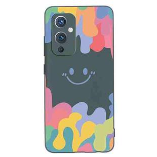 For OnePlus 9 Painted Smiley Face Pattern Liquid Silicone Shockproof Case(Dark Green)