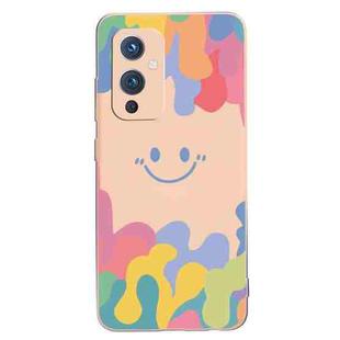For OnePlus 9 Painted Smiley Face Pattern Liquid Silicone Shockproof Case(Pink)
