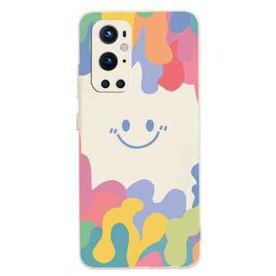 For OnePlus 9 Pro Painted Smiley Face Pattern Liquid Silicone Shockproof Case(White)