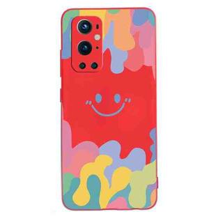 For OnePlus 9 Pro Painted Smiley Face Pattern Liquid Silicone Shockproof Case(Red)