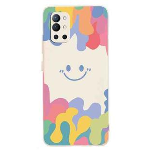 For OnePlus 9R Painted Smiley Face Pattern Liquid Silicone Shockproof Case(White)