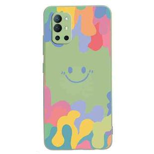 For OnePlus 9R Painted Smiley Face Pattern Liquid Silicone Shockproof Case(Green)