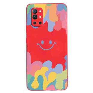 For OnePlus 9R Painted Smiley Face Pattern Liquid Silicone Shockproof Case(Red)