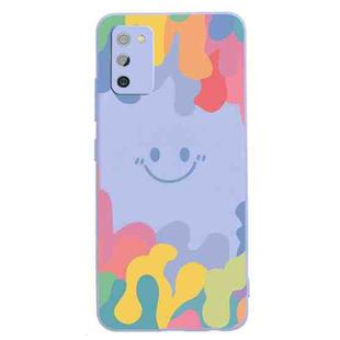 For Samsung Galaxy A02s EU Version Painted Smiley Face Pattern Liquid Silicone Shockproof Case(Purple)