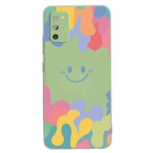 For Samsung Galaxy A02s EU Version Painted Smiley Face Pattern Liquid Silicone Shockproof Case(Green)